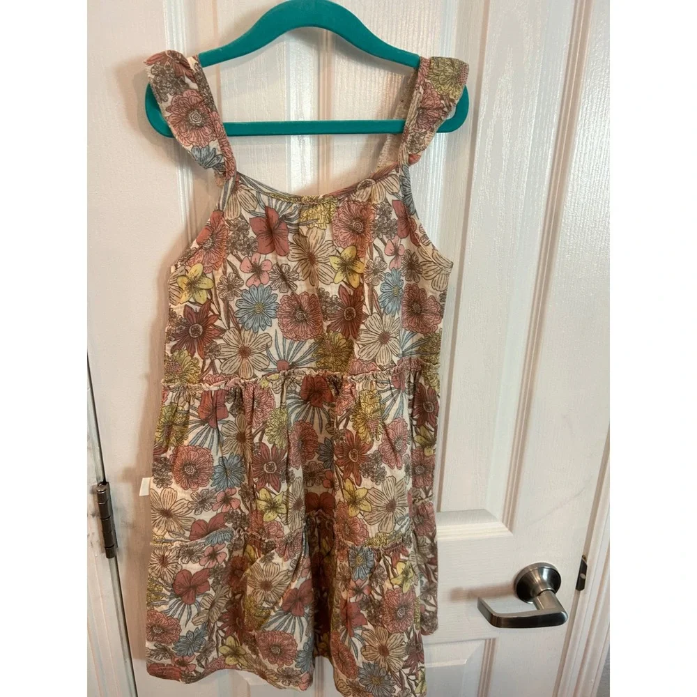 Rabbit + Bear Dress Multicolor Floral Organic Cotton Tiered Ruffle Boho Kids 6